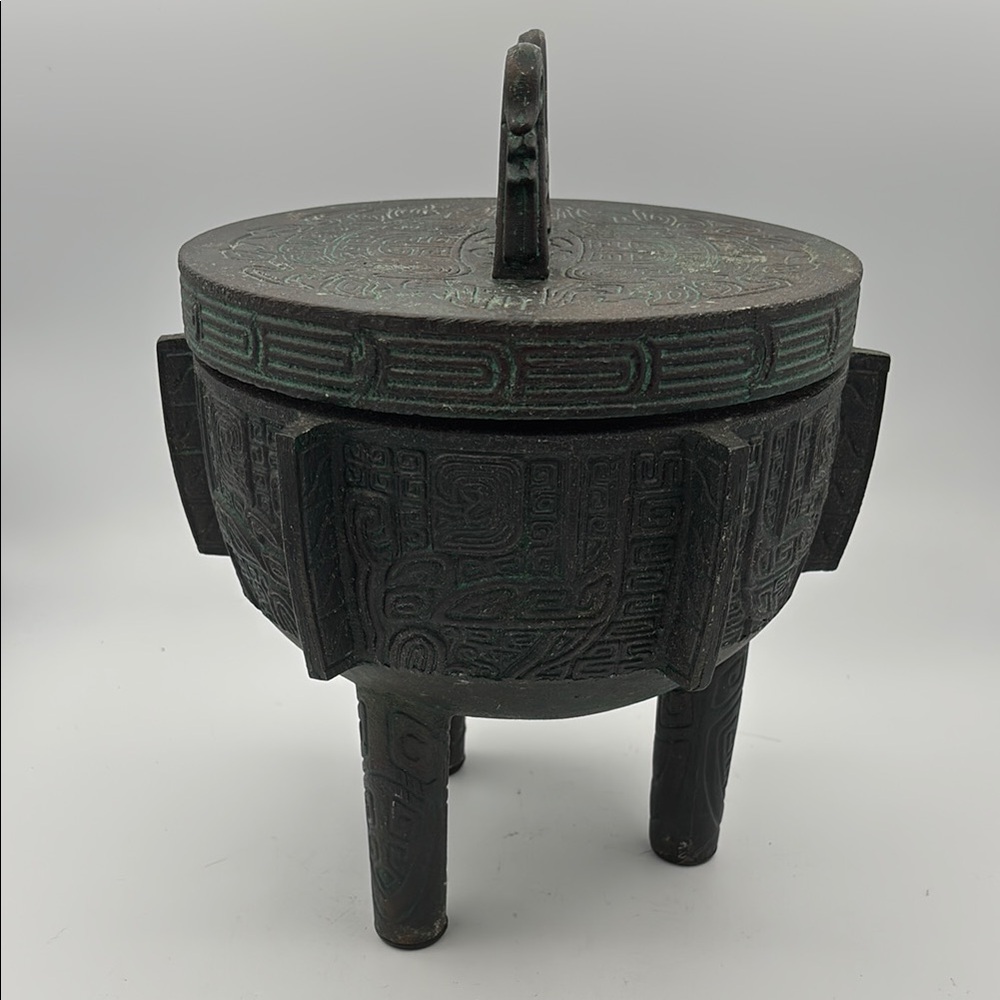 VTG JAMES MONT Verdigris Mid-Century Asian Large ICE BUCKET w/ Liner - Picture 2 of 9